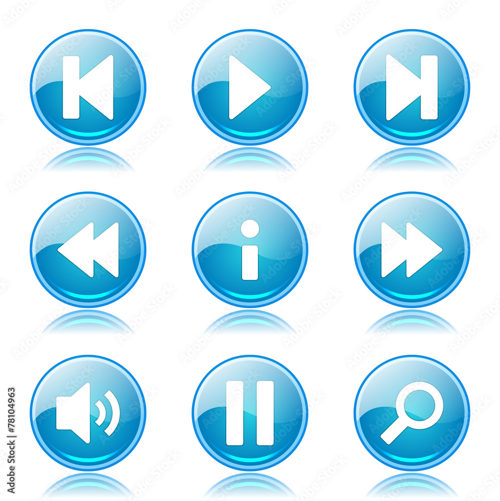 Multimedia Controller Blue Vector Button Icon Design Set Multimedia Controller Blue Vector Button Icon Design Set