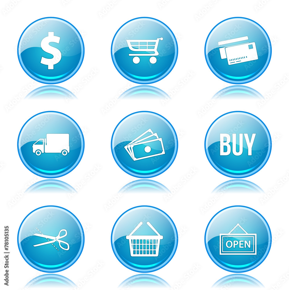 Shopping Sign Blue Vector Button Icon Design Set Shopping Sign Blue Vector Button Icon Design Set