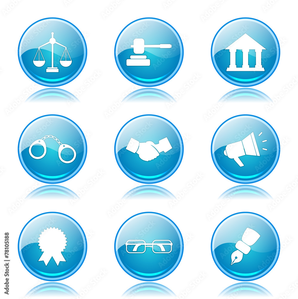 Law Sign Blue Vector Button Icon Design Set Law Sign Blue Vector Button Icon Design Set
