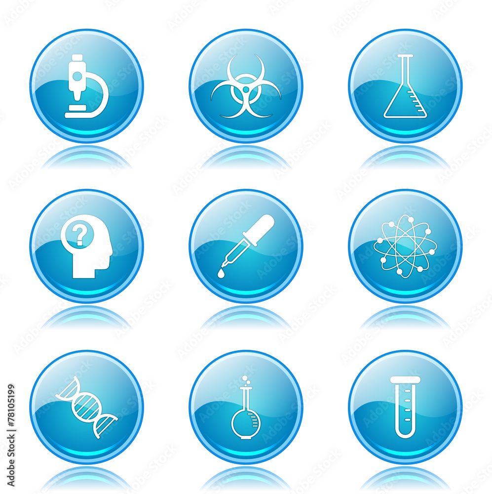 Science Instruments Blue Vector Button Icon Design Set Science Instruments Blue Vector Button Icon Design Set