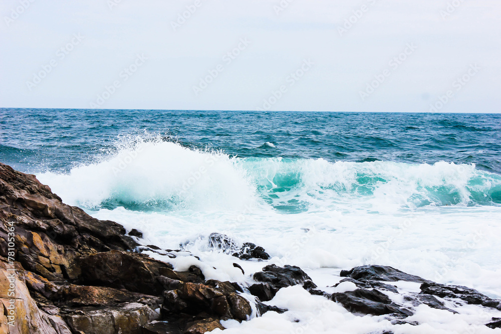 breaking waves in the rocks on the beach in Sozopol, Bulgaria