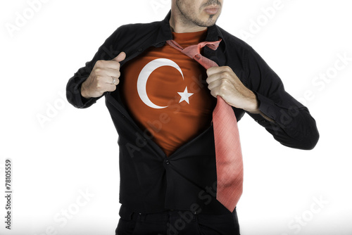 Man with Turkish Flag under Shirt