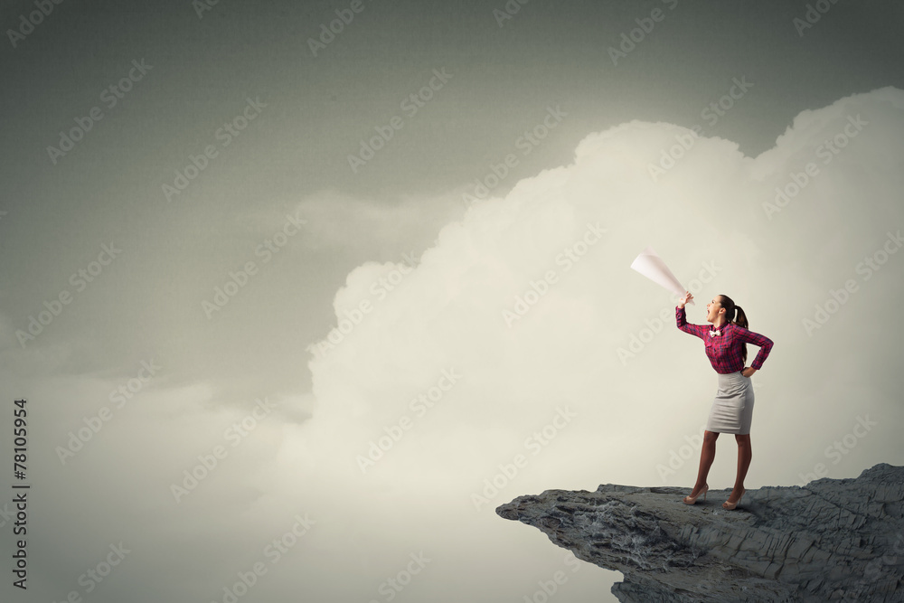 Woman announcing something