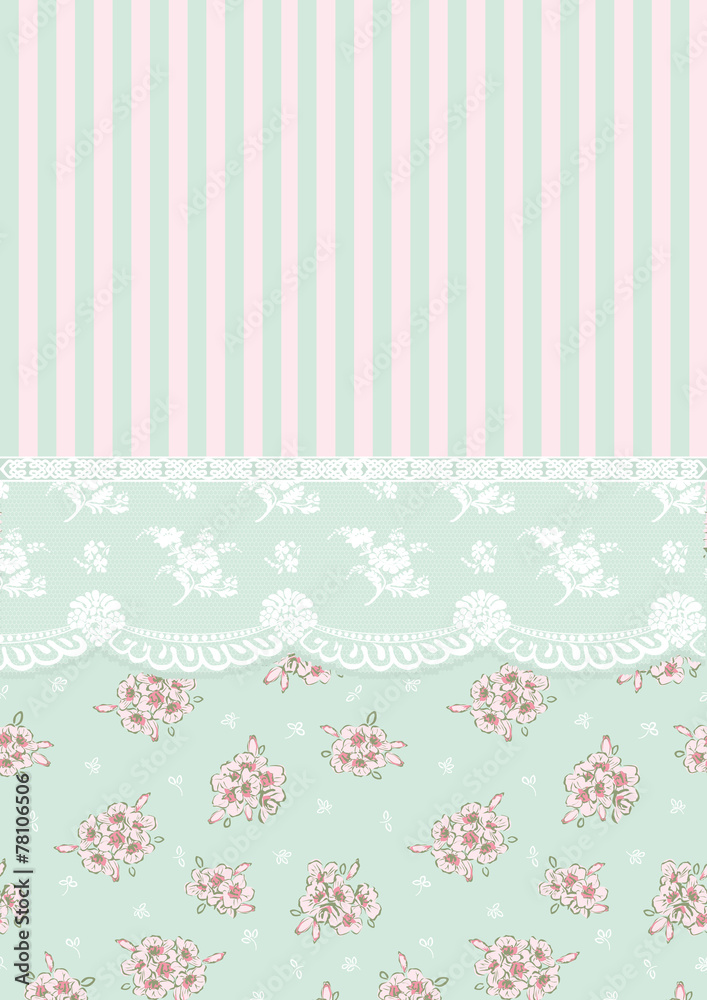 striped background with lace and flowers vintage color