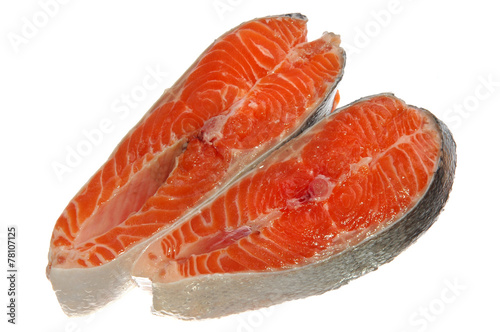 fresh raw salmon pieces isolated on white