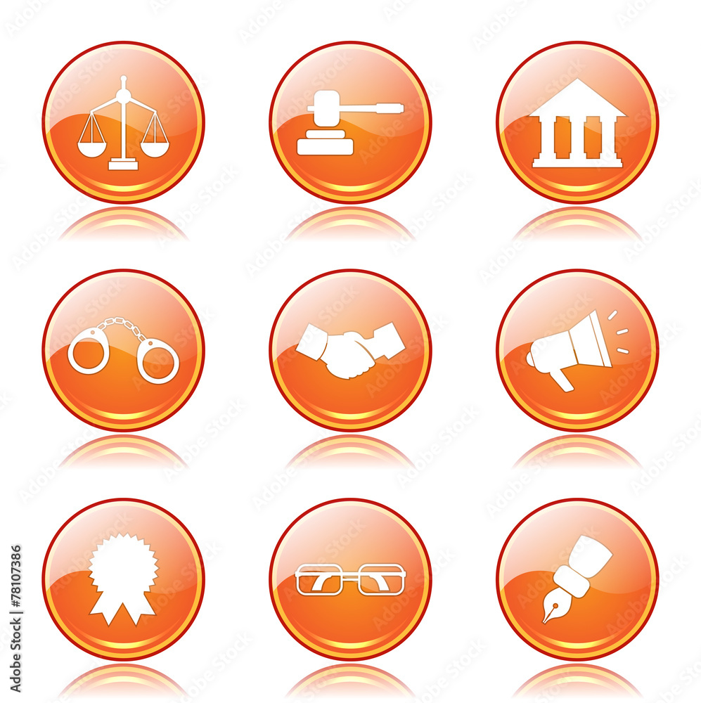 Law Sign Orange Vector Button Icon Design Set