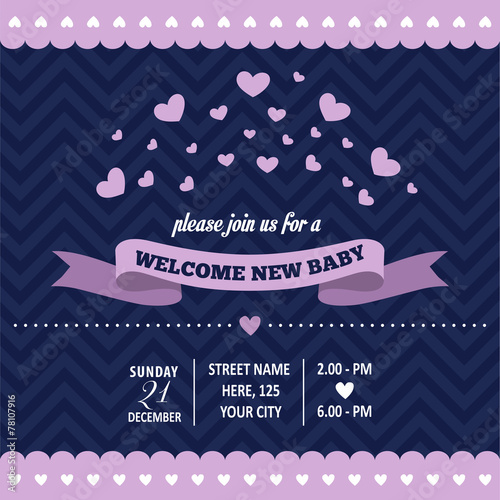 baby shower invitation with hearts in retro style