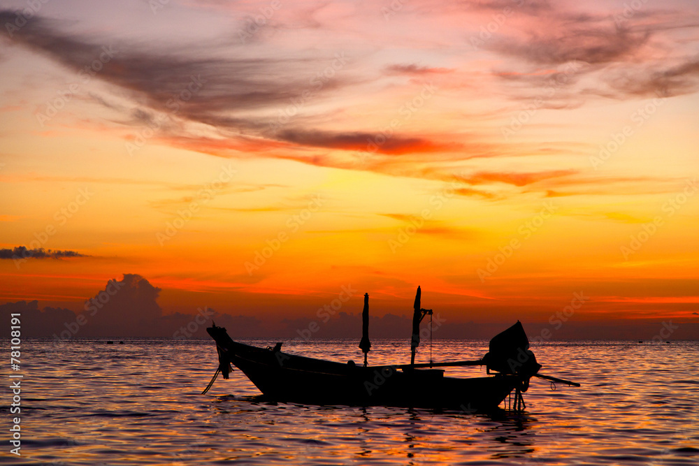 thailand  sunrise boat  and sea inkho tao bay coastline