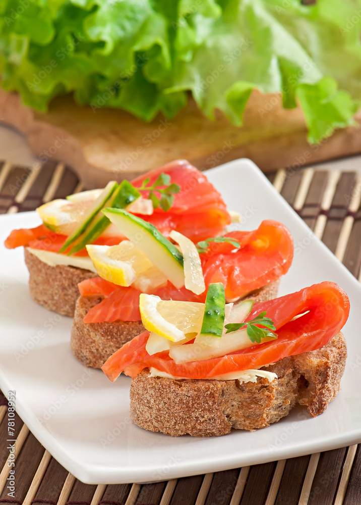 Appetizing sandwich with salmon Appetizing sandwich with salmon
