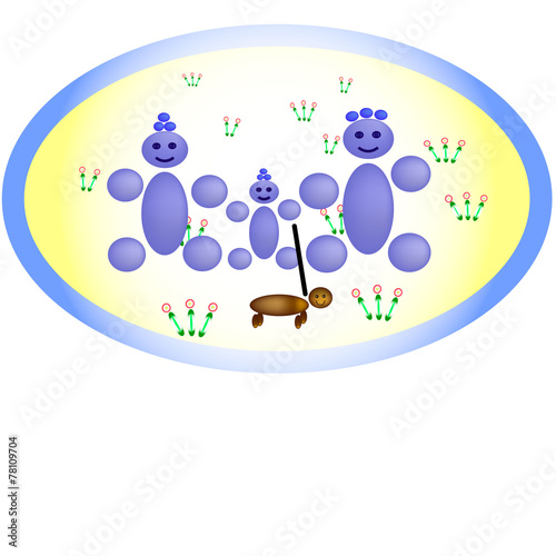 Vector illustration of Toto family with a dog for a walk
