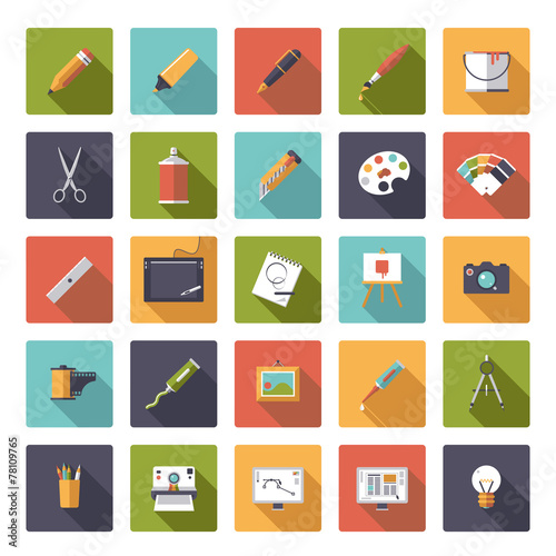 Art and design flat square icon vector collection