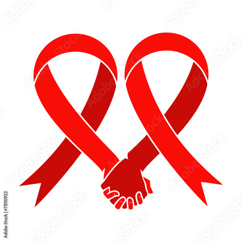 Red ribbon, aids awareness, heart hand symbol