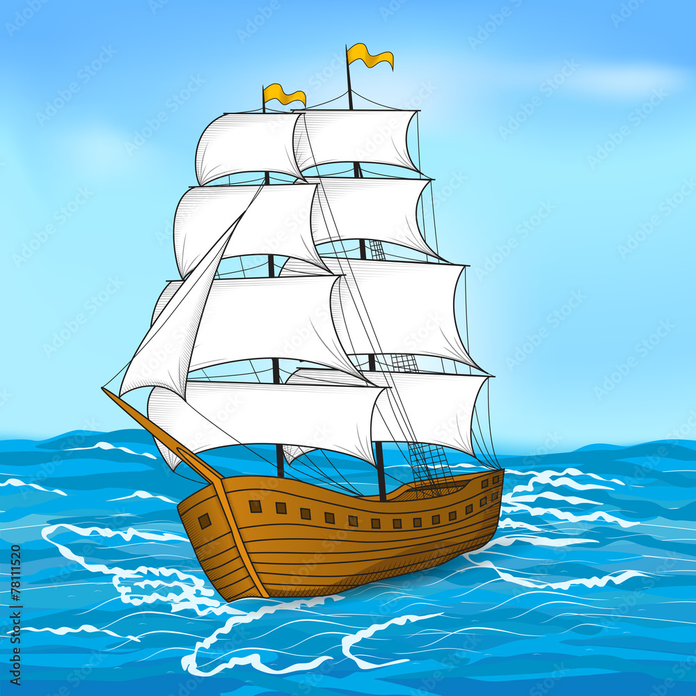 vintage sailing ship at sea and the sky