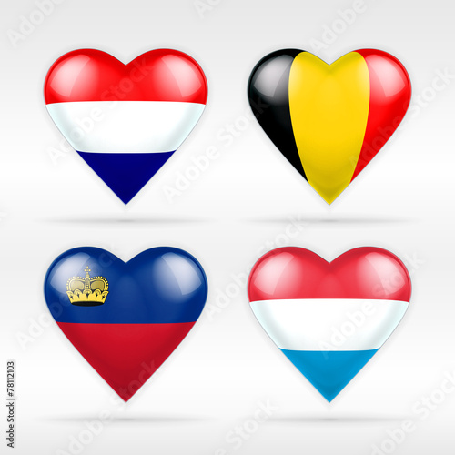 Netherlands, Belgium,  Lichtenstein and Luxembourg flag set