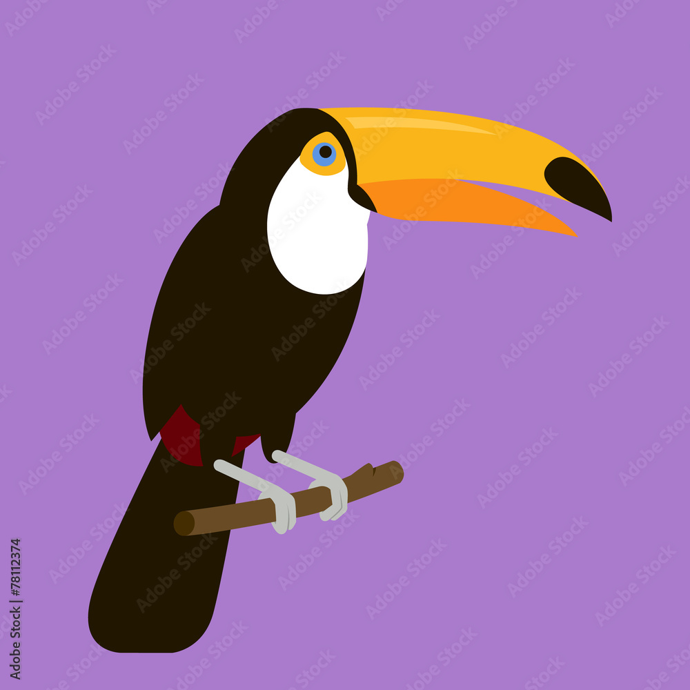 Naklejka premium Toucan Sitting On A Branch, Illustration In Flat Style