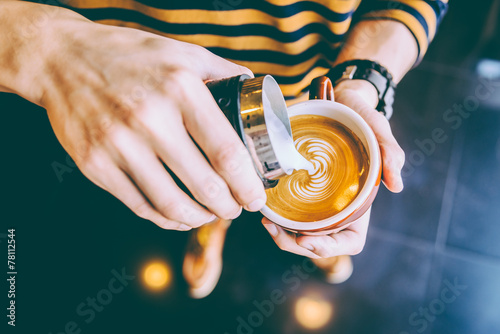 Latte art coffee cup