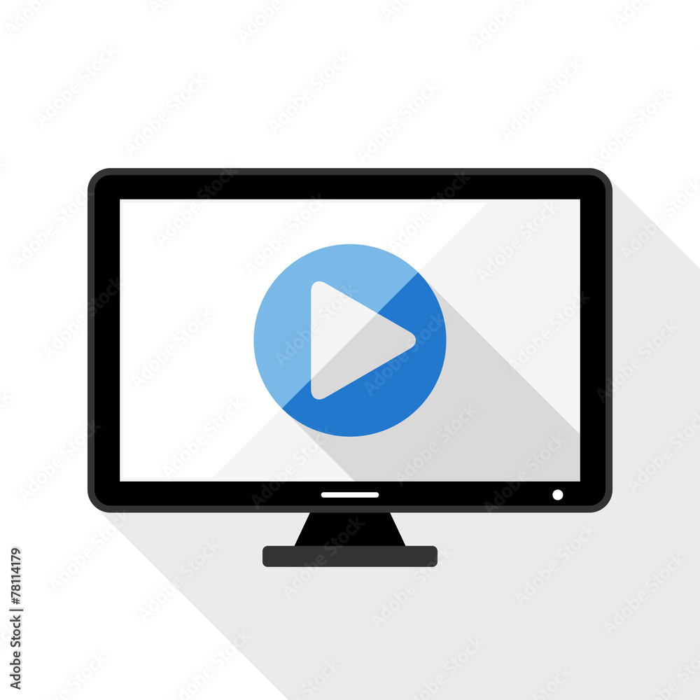 Monitor flat icon with long shadow on white background Monitor flat icon with long shadow on white background