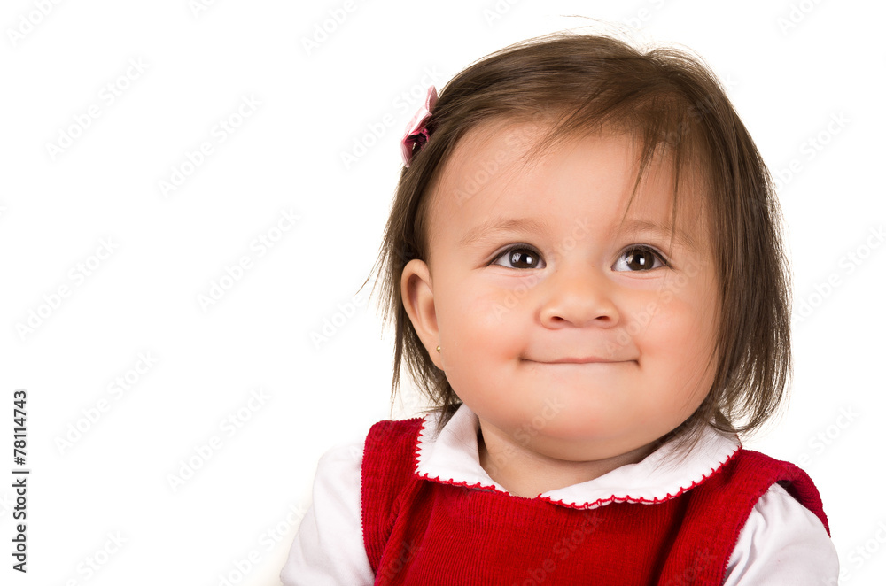 portrait of adorable brunette baby girl wearing red dress portrait of adorable brunette baby girl wearing red dress