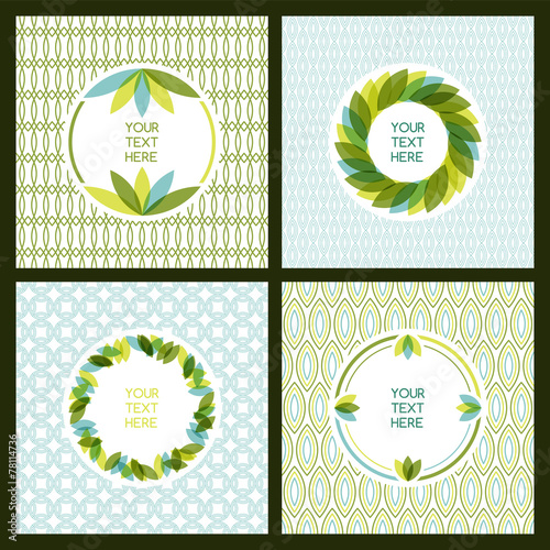 Vector set of fresh green leaves frame and seamless pattern. Nat