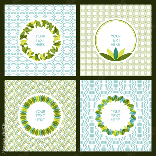 Vector set of fresh green leaves frame and seamless pattern. Nat