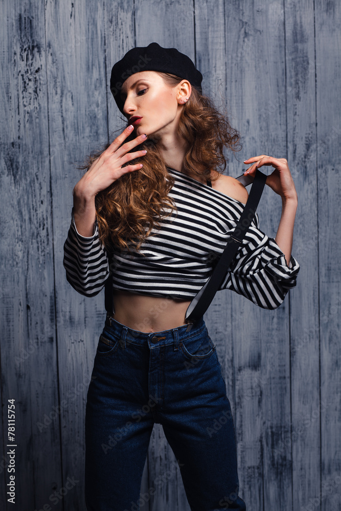 Young fashion woman. French style. Young fashion woman. French style.