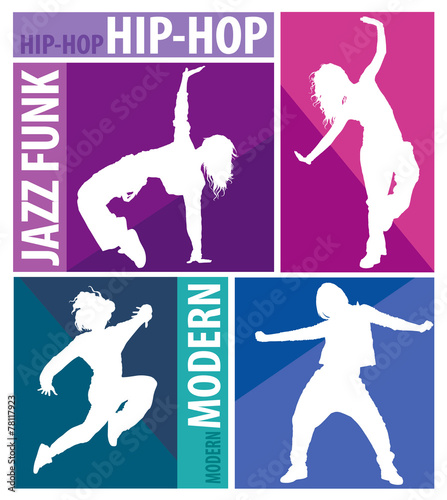 Silhouettes of girls dancing modern dance styles
