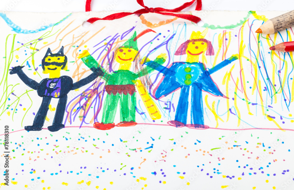 Obraz premium Fasching, Kinderzeichnung, Kalenderblatt