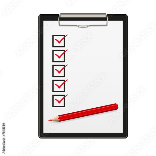 Clipboard checked, red pencil