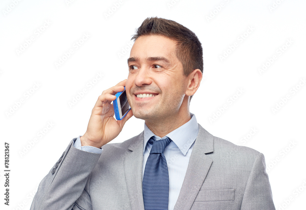 happy businessman calling on smartphone happy businessman calling on smartphone