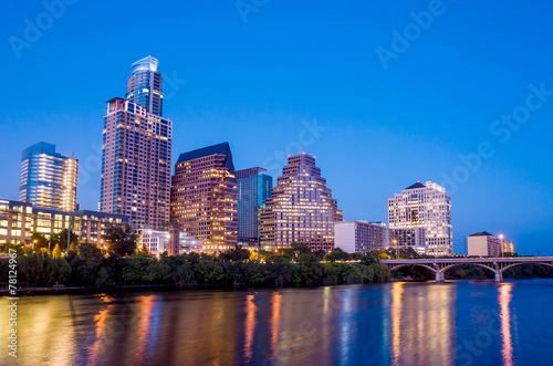 Beautiful Austin skyline reflection at twilight