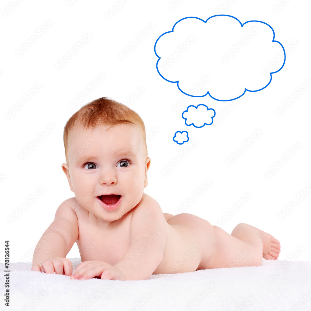 Naked Smiling Lying Baby Thought Bubble Stock Foto Adobe Stock