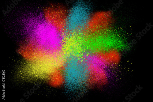 Freeze motion colorful powder paint exploding splatter