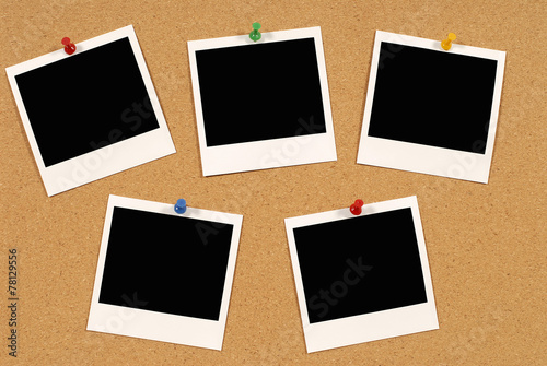 Notice board with polaroid style photo print frames