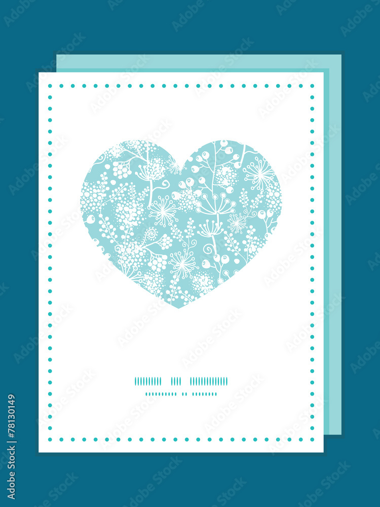 Vector blue and white lace garden plants heart symbol frame