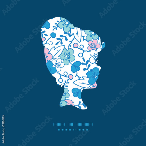 Vector blue and pink kimono blossoms girl portrait silhouette