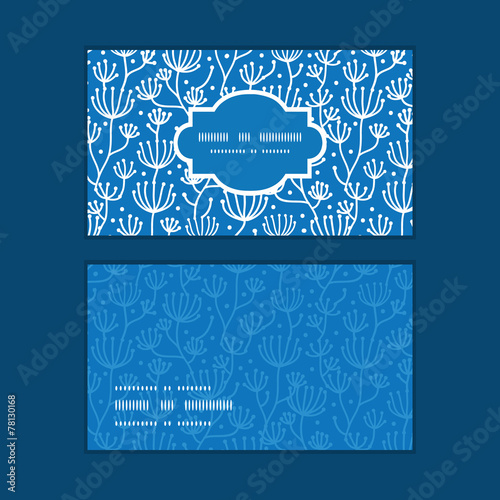 Vector blue white lineart plants horizontal frame pattern