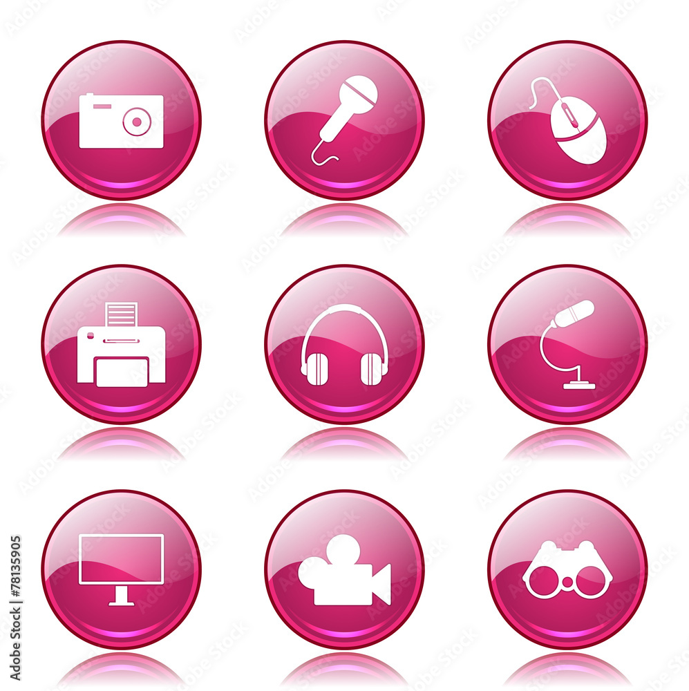 Electronic Equipment Pink Vector Button Icon Design Set Electronic Equipment Pink Vector Button Icon Design Set