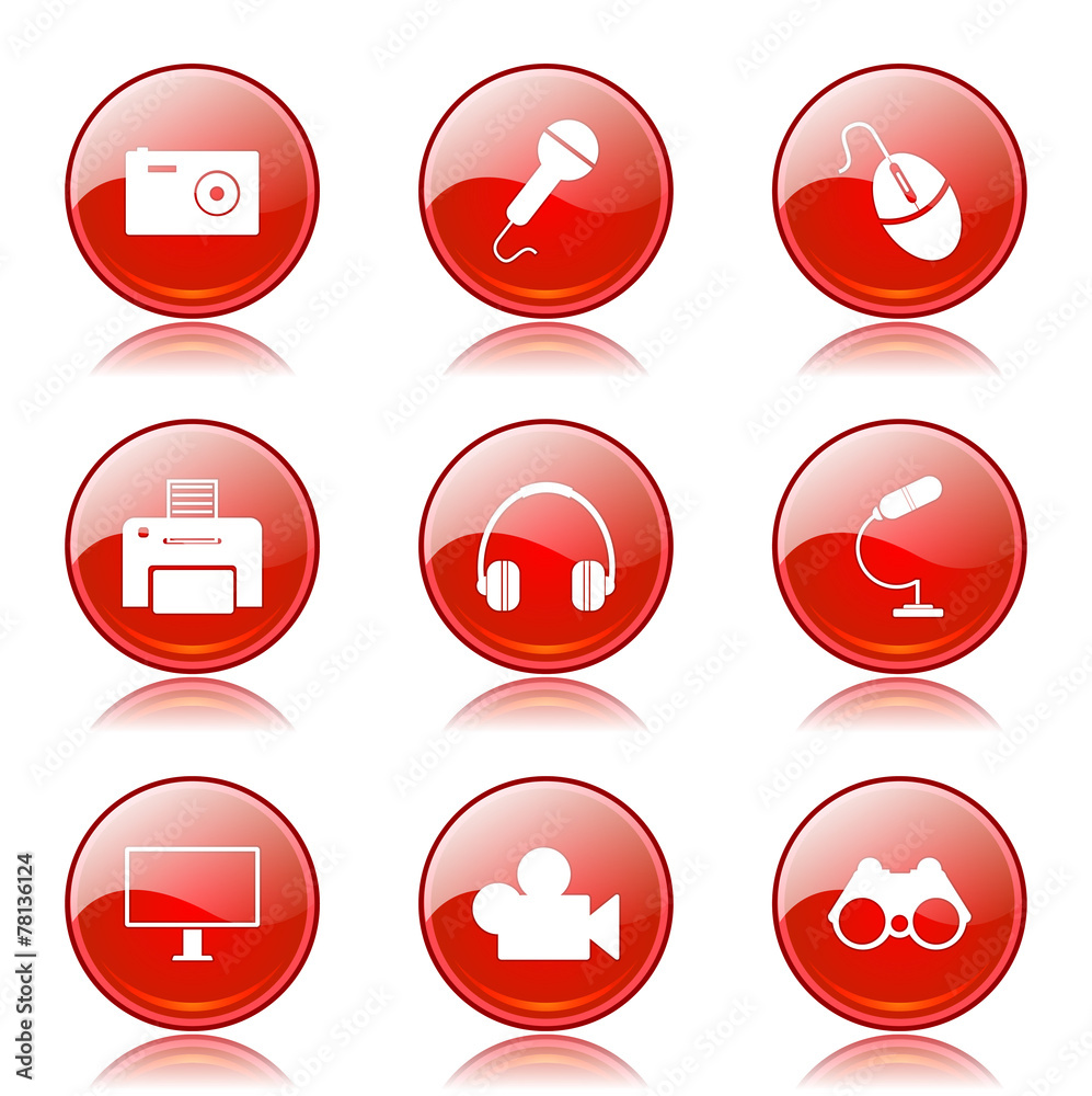 Electronic Equipment Red Vector Button Icon Design Set Electronic Equipment Red Vector Button Icon Design Set