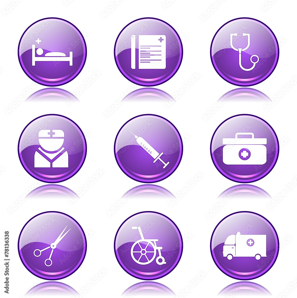 Hospital Health Violet Vector Button Icon Design Set Hospital Health Violet Vector Button Icon Design Set