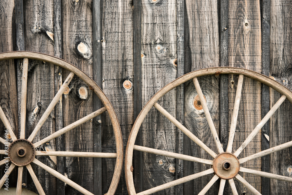 Close Up of Two Wagon Wheels