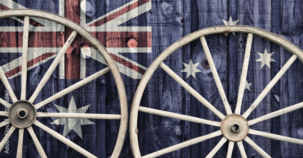 Antique Wagon Wheels with Australia flag