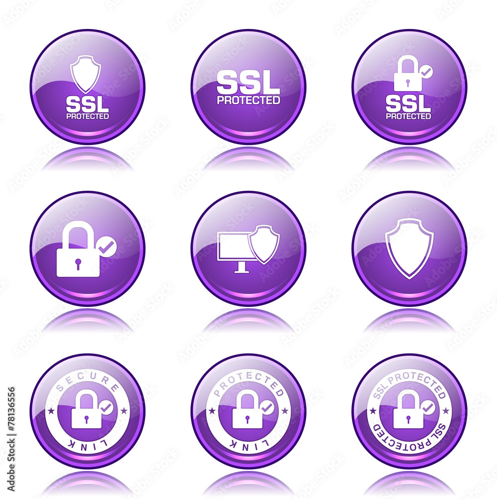 Protection Web Internet Violet Vector Button Icon Design Set Protection Web Internet Violet Vector Button Icon Design Set