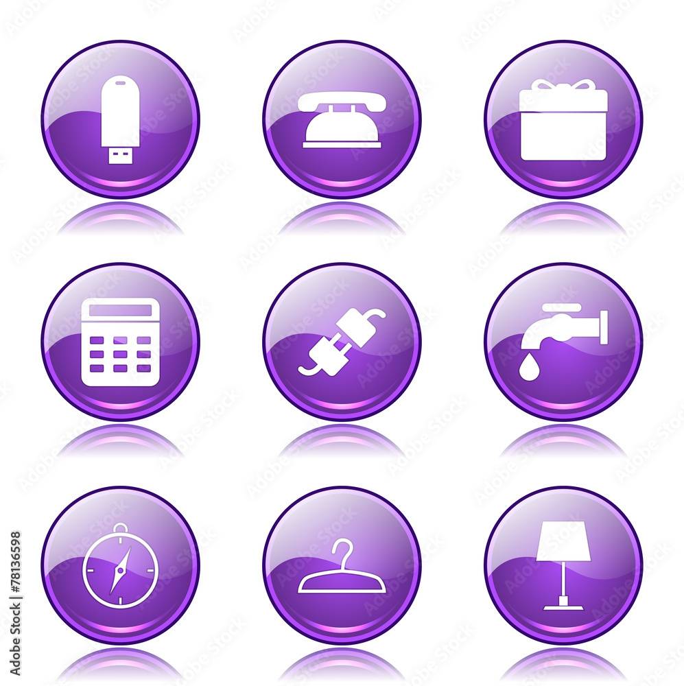 House Equipments Violet Vector Button Icon Design Set House Equipments Violet Vector Button Icon Design Set