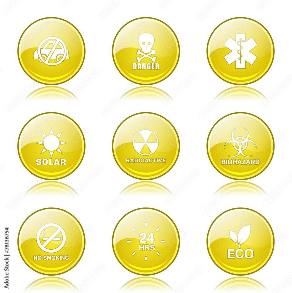 Warning Sign Yellow Vector Button Icon Design Set Warning Sign Yellow Vector Button Icon Design Set