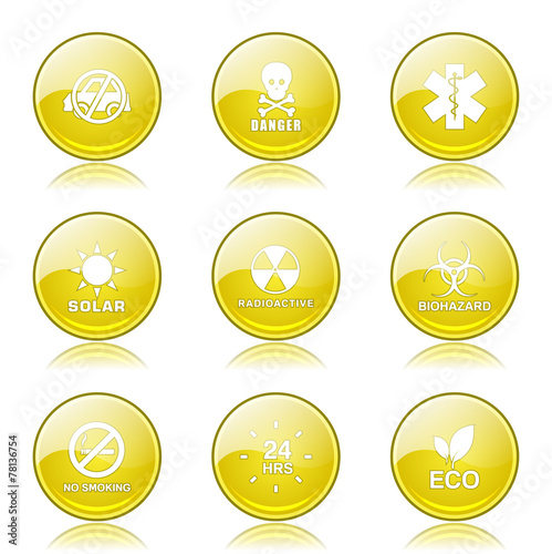 Warning Sign Yellow Vector Button Icon Design Set