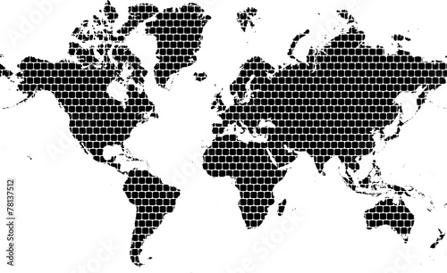 World map vector with black bricks pattern