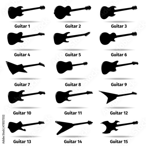 Guitar icons set, fifteen different models