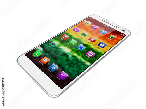mobile phone with apps, colorful screen on white background,cell