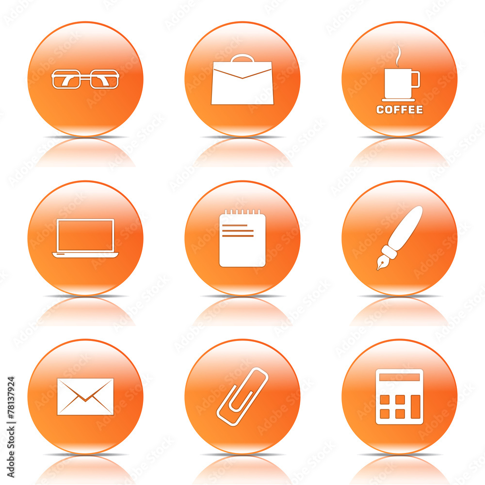Office Work Orange Vector Button Icon Design Set Office Work Orange Vector Button Icon Design Set