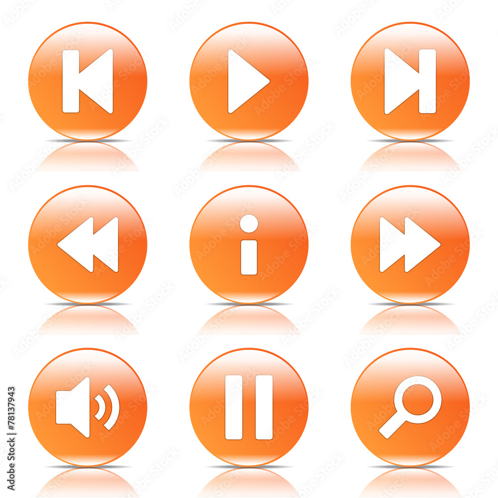 Multimedia Controller Orange Vector Button Icon Design Set Multimedia Controller Orange Vector Button Icon Design Set
